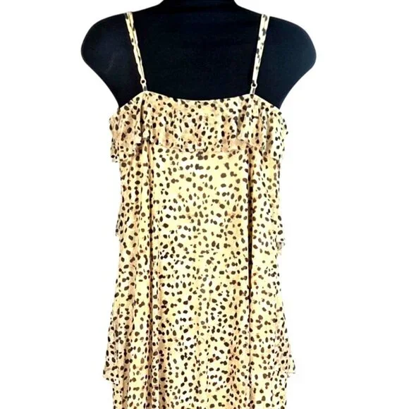 Steve Madden Ada Dress Desert Sand Asymmetrical Leopard Print Tiered Lg NWT - Picture 7 of 9